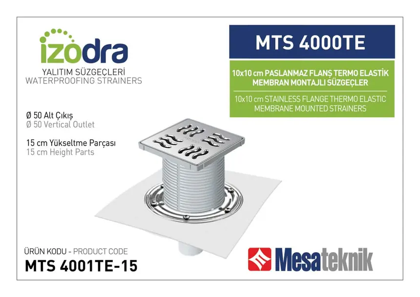 MTS 4000TE Termo Elastik Örtü Paslanmaz Flanş Montajlı Süzgec Sistemleri 10 cm