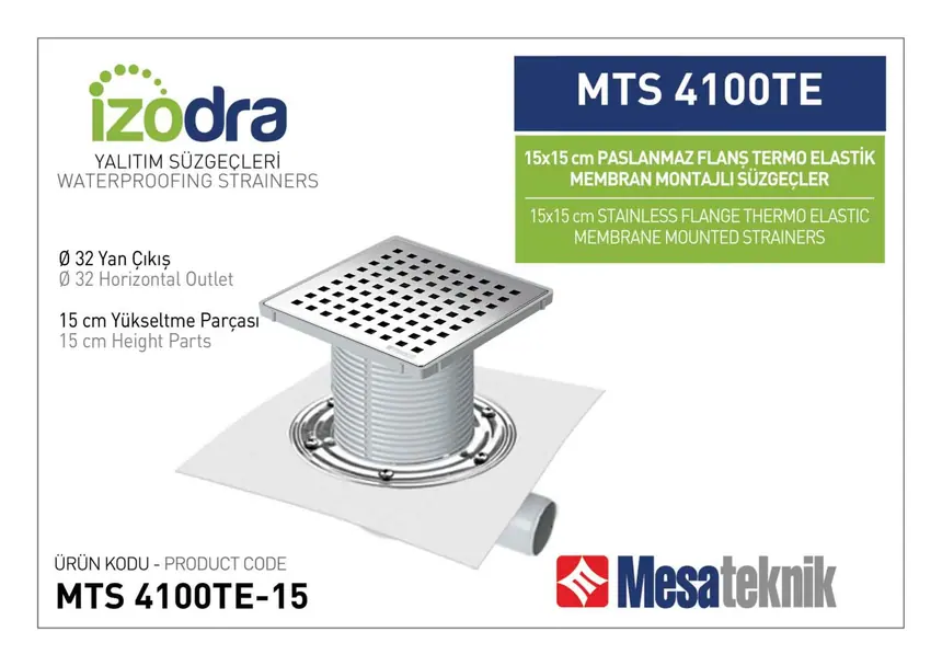 MTS 4100TE Termo Elastik Örtü Paslanmaz Flanş Montajlı Süzgec Sistemleri 15 cm