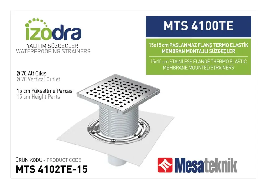 MTS 4100TE Termo Elastik Örtü Paslanmaz Flanş Montajlı Süzgec Sistemleri 15 cm