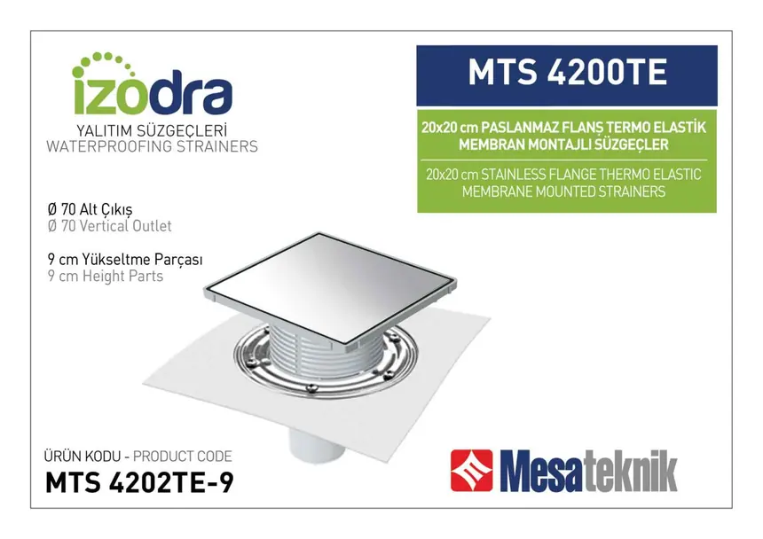 MTS 4200TE Termo Elastik Örtü Paslanmaz Flanş Montajlı Süzgec Sistemleri 20 cm Kare