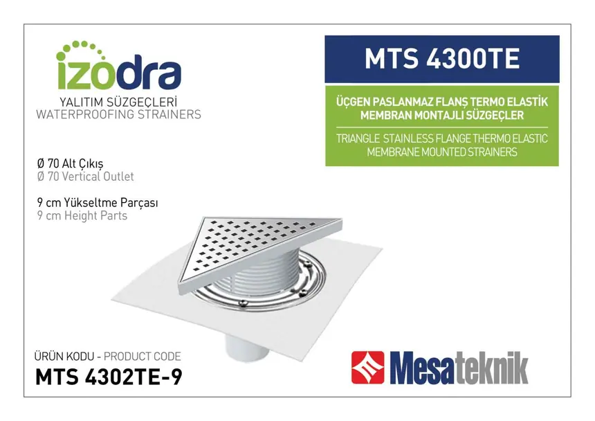 MTS 4300TE Termo Elastik Örtü Paslanmaz Flanş Montajlı Süzgec Sistemleri 20 cm Üçgen
