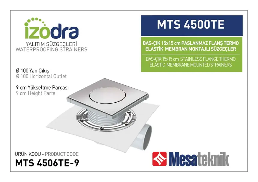MTS 4500TE Termo Elastik Örtü Paslanmaz Flanş Montajlı Süzgec Sistemleri 15 cm BasÇık