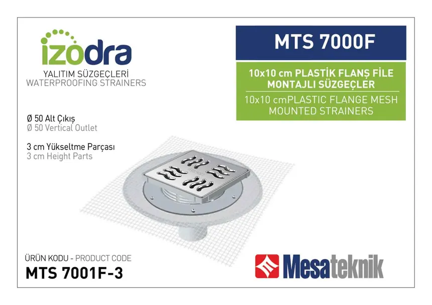 MTS 7000F Fileli Plastik Flanş Montajlı Süzgec Sistemleri 10 cm