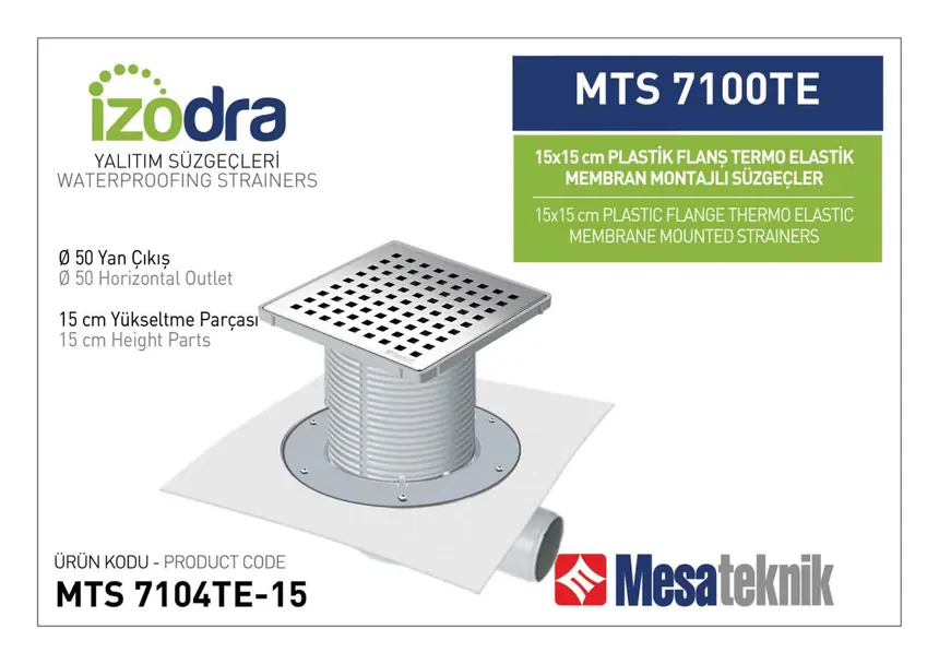 MTS 7100TE Termo Elastik Örtü Plastik Flanş Montajlı Süzgec Sistemleri 15 cm