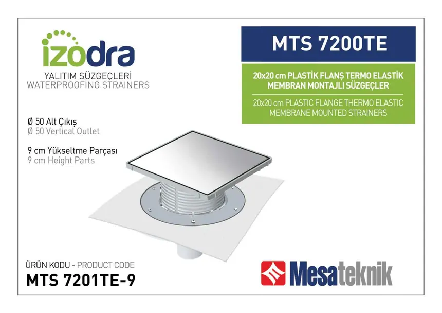 MTS 7200TE Termo Elastik Örtü Plastik Flanş Montajlı Süzgec Sistemleri 20 cm Kare